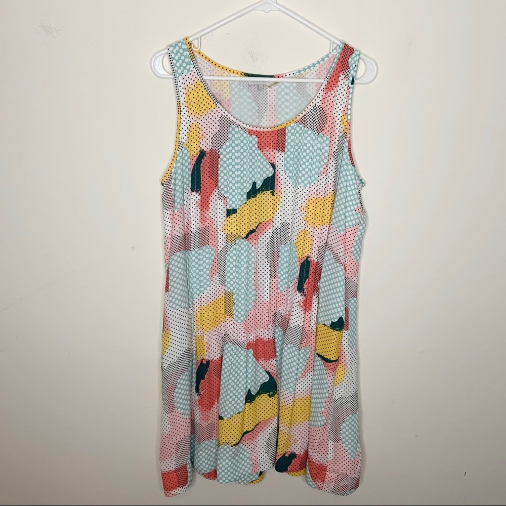 1. STATE Pastel Polka Dot Abstract Pleated Dress